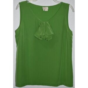 Kate Spade New York 100% Silk Green w/ Bow Sleeveless Top LARGE Blouse Pullover